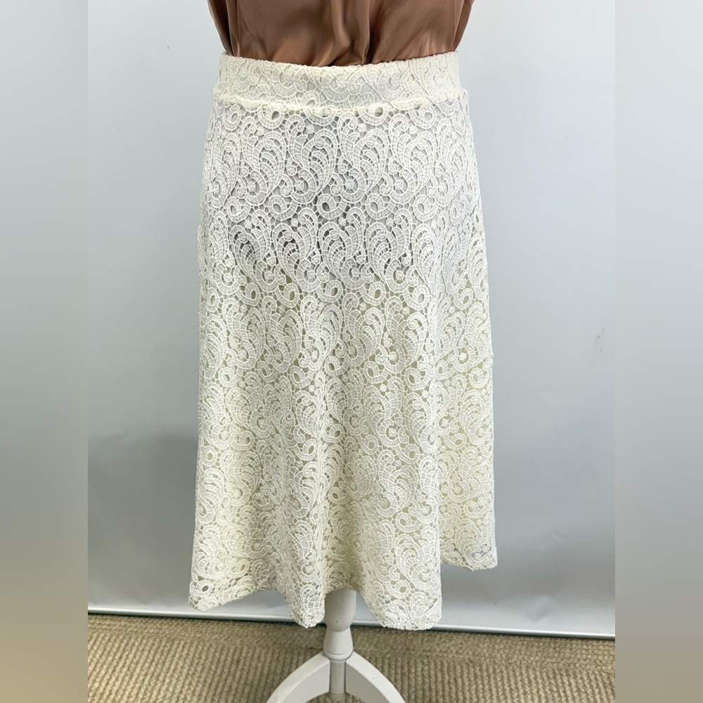 MASSIMO DUTTI Winter white Lace A-Line Skirt size 8 - Picture 7 of 15